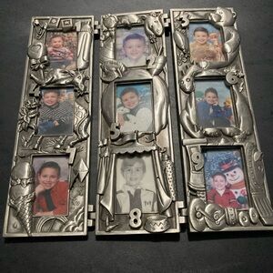 Royal Limited Silver Tri-Fold 3D Nine Birthday Photo Frame Hinged Metal No Box